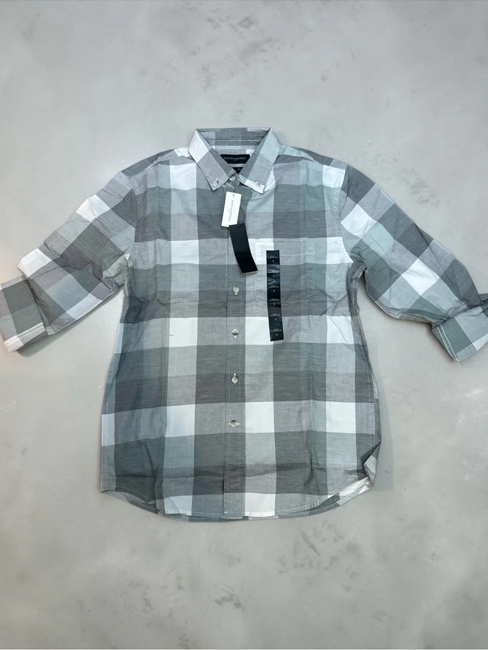 Banana Republic Gray and White Plaid Button-Down Shirt